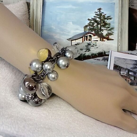 Y2K Grace Adele Bubble Beaded Bracelet Charms Glass Statement Gunmetal Statement - Picture 13 of 16